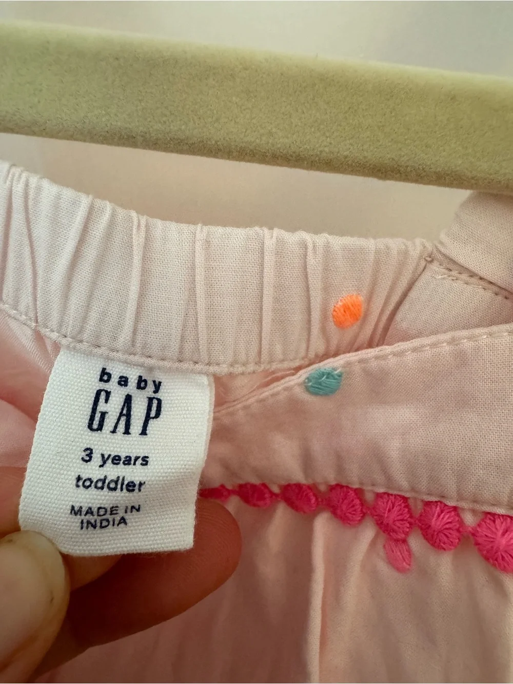GAP Light Pink Pom-Pom Cotton Romper with Multicolor Dots